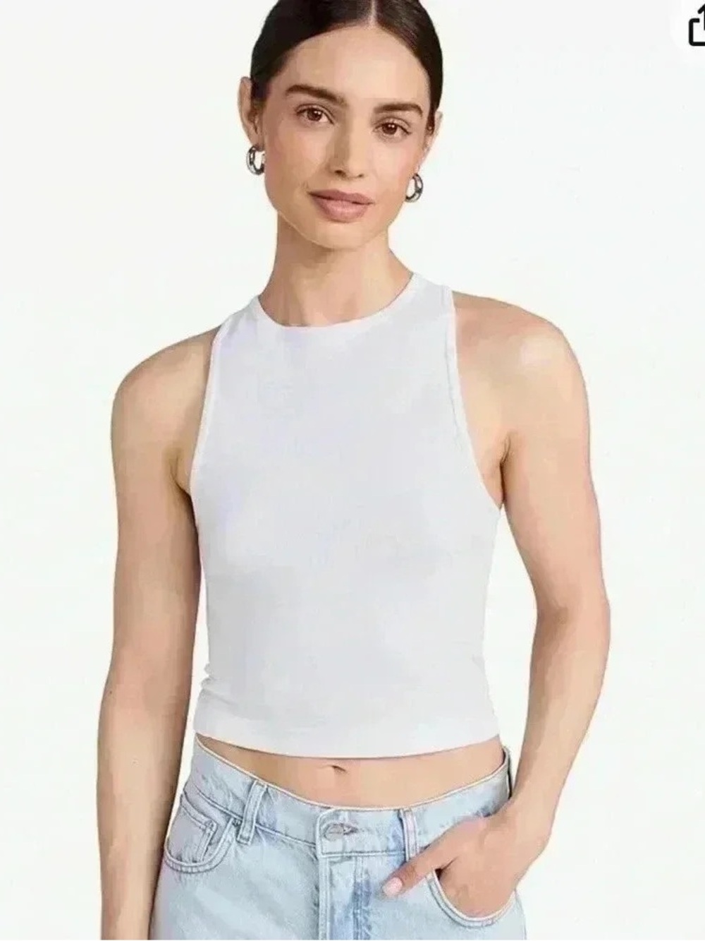 Intimately Free People Women’s White Ribbed High-Neck Halter Tank Top
